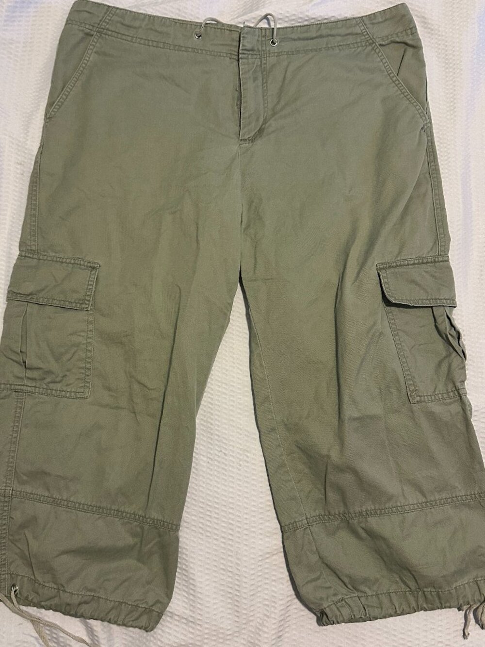 Allen Allen Cargo Cropped Pants Green Drawstring Utility Gorpcore Capris L